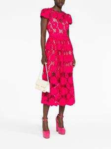 Self-Portrait floral lace short-sleeve mididress - Roze