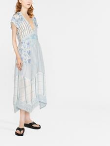 LoveShackFancy Midi-jurk met patchwork - Blauw