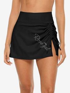 Rosegal Plus Size Cinched Ruched Slit Skort Swimsuit