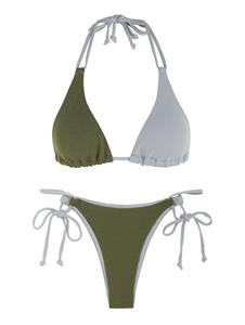 Zaful Farbblock Strukturierter Halfter Schnur Bikini Set