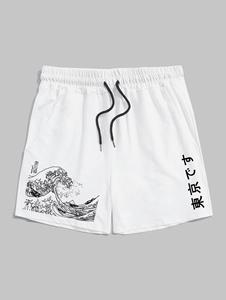 Zaful Meer Welle und Japanischer Muster Lässige Shorts