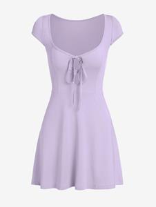 Zaful Gebundenes Deckel Ärmel Ovale Mini Kleid mit Ausschnitt