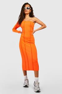 Boohoo Seam Detail Asymmetric Midi Dress, Orange