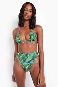 Boohoo Gerecyclede Driehoekige Tropicana Bikini Top Met Strik, Green