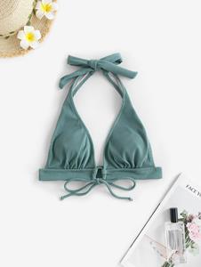 Zaful Geripptes Neckholder Tunnelzug Bikini Oberteil