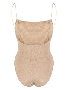 TOTEME recycled polyamide smocked swimsuit - Beige