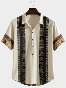 ChArmkpR Mens Ethnic Pattern Patchwork Half Button Short Sleeve Golf Shirts