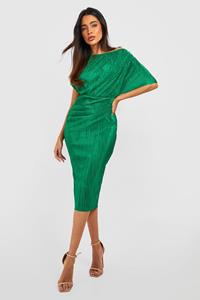 Boohoo Off The Shoulder Plisse Midi Dress, Green