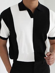 INCERUN Mens Color Block Patchwork Casual Short Sleeve Golf Shirt