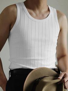 INCERUN Mens Ribbed Knit Crew Neck Solid Sleeveless Tank