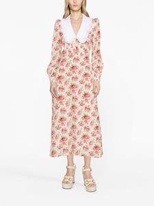 Alessandra Rich rose-print silk midi dress - Beige