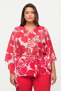 Ulla Popken Longbluse Tunika Blüten Oversized V-Ausschnitt 3/4-Arm