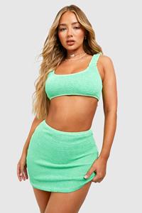 Boohoo Premium Crinkle Swim Mini Skirt, Green