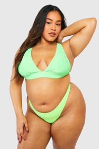Boohoo Plus Essentials Plunge Bikini Top, Bright Green
