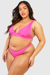 Boohoo Plus Essentials Plunge Bikini Top, Bright Pink