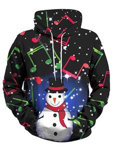 Rosegal Christmas Snowman Music Note Front Pocket Plus Size Hoodie