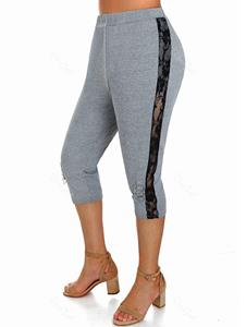 Rosegal Plus Size O Ring Floral Lace Insert Fitted Leggings