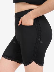 Rosegal Plus Size Lace Panel Skinny Short Leggings with Pocket