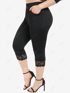 Rosegal Plus Size Lace Trim Capri Leggings with Pocket