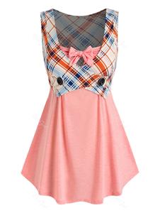 Rosegal Plus Size Plaid Bowknot 2 in 1 Tank Top