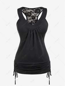 Rosegal Plus Size Cinched Ruched Lace Racerback Tank Top