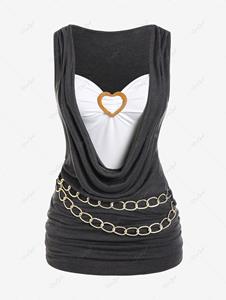Rosegal Plus Size Heart-shaped Ring Cowl Front Chain Embellish Ruched Tank Top