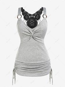 Rosegal Plus Size Twist Cinched Guipure Lace Ruched Knitted Tank Top