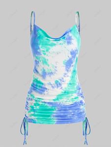 Rosegal Plus Size Cowl Neck Cinched Tie Dye Tank Top
