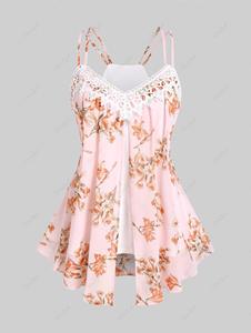 Rosegal Plus Size Floral Guipure Lace Panel Flyaway Sleeveless Top