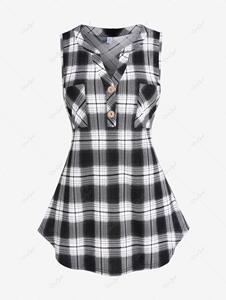Rosegal Plus Size V Notched Plaid Tank Top with Pockets