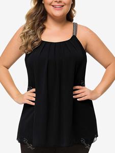 Rosegal Plus Size Beaded Shoulder Straps Pleated Detail Tank Top