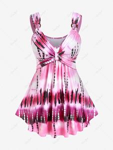 Rosegal Plus Size O-ring Tie Dye Tank Top with Knot
