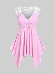 Rosegal Plus Size Lace Panel Knot Handkerchief Textured Tank Top