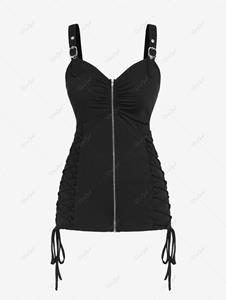 Rosegal Plus Size Lace-up Zipper Buckles Backless Ribbed Tank Top