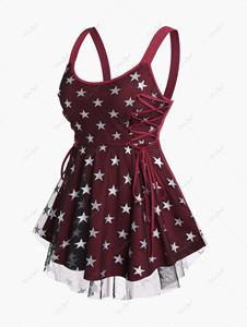 Rosegal Plus Size Stars Printed Lace Up Tank Top