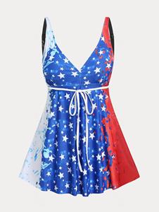 Rosegal Plus Size & Curve Patriotic American Flag Modest Tankini Swimsuit