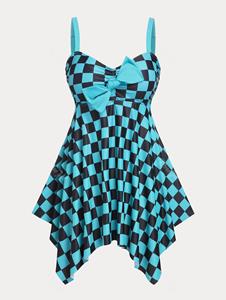 Rosegal Bowknot Checkerboard Print Plus Size & Curve Handkerchief Modest Tankini  Swimsuit