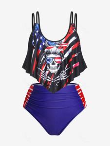 Rosegal Plus Size & Curve American Flag Padded Overlay Patriotic Tankini Swimsuit