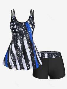 Rosegal Plus Size American Flag Print Boyshorts Tankini Swimsuit