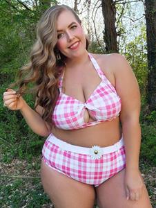Rosegal Plus Size Bowknot Halter Padded Checkerboard Tankini Swimsuit