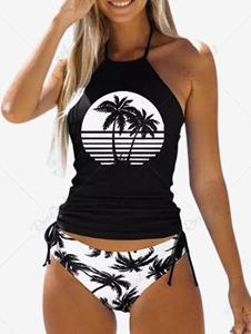 Rosegal Plus Size Hawaii Coconut Palm Print Cinched Ruched Tankini Swimsuit