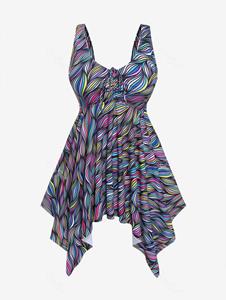 Rosegal Plus Size Abstract Printed Cinched Ruched Padded Tankini Swimsuit