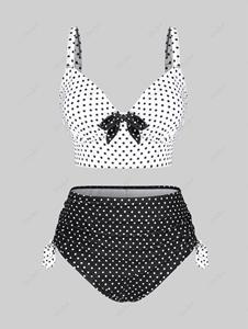 Rosegal Bow Tie Polka Dot Cinched Bottom Tankini Swimsuit