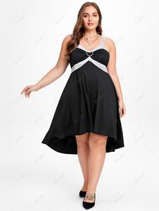 Rosegal Plus Size Sequin Heart Ring High Low Cocktail Party Dress