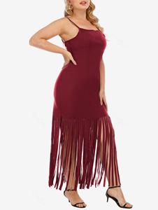 Rosegal Plus Size Backless Fringed Bodycon Party Cami Dress (Adjustable Straps)