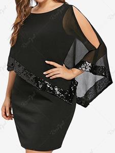 Rosegal Plus Size Cold Shoulder Sparkling Sequin Sheer Dress