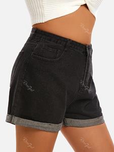 Rosegal Plus Size & Curve High Waisted Cuffed Hem Jean Shorts
