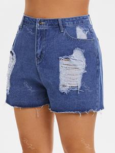Rosegal Plus Size & Curve Distressed Frayed Jean Shorts