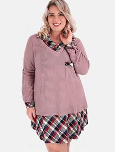 Rosegal Plus Size Faux Two Pieces Plaid Panel Sweater
