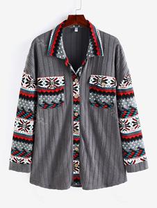 Rosegal Plus Size Christmas Turndown Collar Pockets Snowflake Cable Knit Cardigan